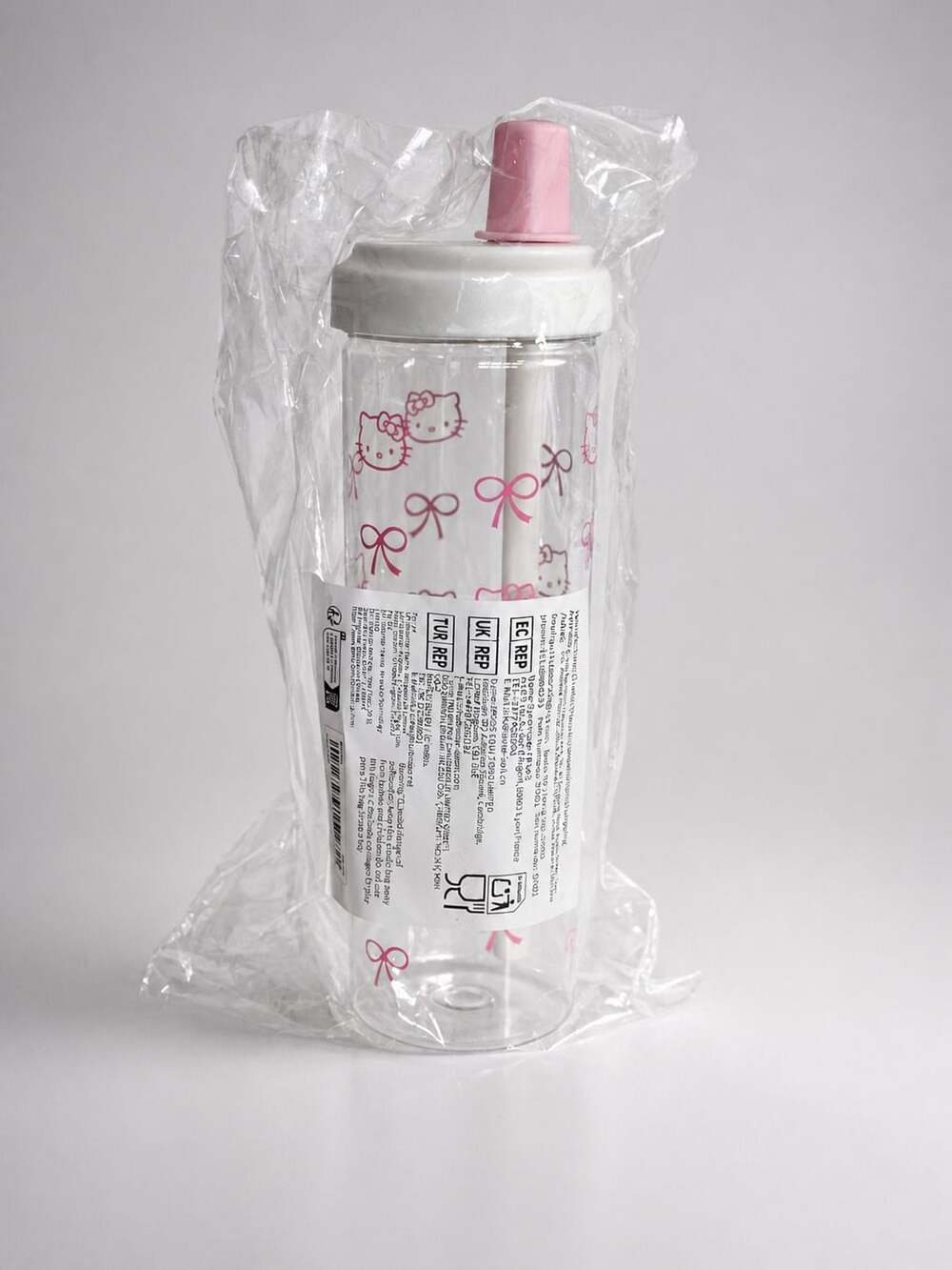 Sanrio Hello Kitty Bow and Character Print Clear Straw Tumbler with Pink Cap